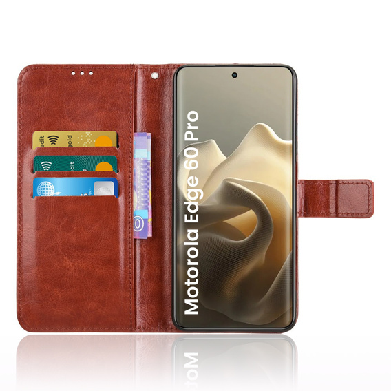 Etui z klapką Crazy Horse Wallet do Motorola Edge 60 Pro – eleganckie i ochronne, brązowe