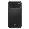 Etui Spigen Enzo Aramid MagSafe do iPhone 17 Pro, carbon czarne / srebrne