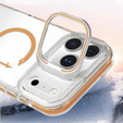 Etui do iPhone 17 Pro, do MagSafe, z podstawką, transparentne ze złotymi wstawkami