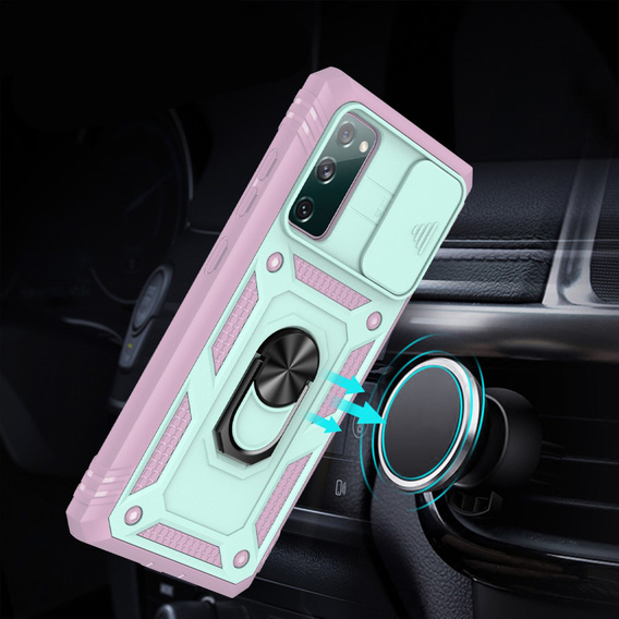 Etui pancerne do Samsung Galaxy S20 FE, CamShield Slide, zielone/różowe
