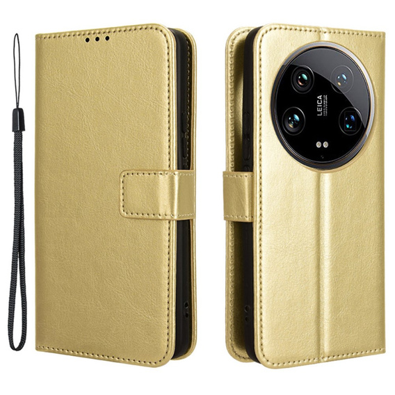 Etui z klapką do Xiaomi 14 Ultra, Crazy Horse Wallet, złote