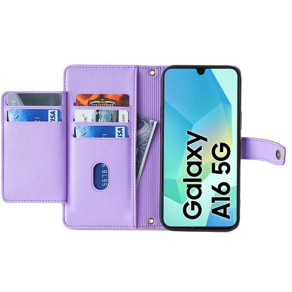 Etui z klapką do Samsung Galaxy A16, Wallet Zipper Pocket, fioletowe