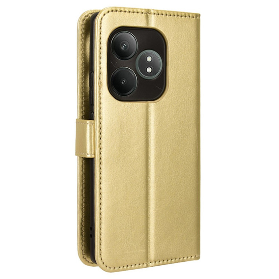 Etui z klapką do Realme GT 6 / 6T, Crazy Horse Wallet, złote