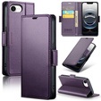 Etui do iPhone 16E, ERBORD Glossy Litchi, portfel z klapką, fioletowe