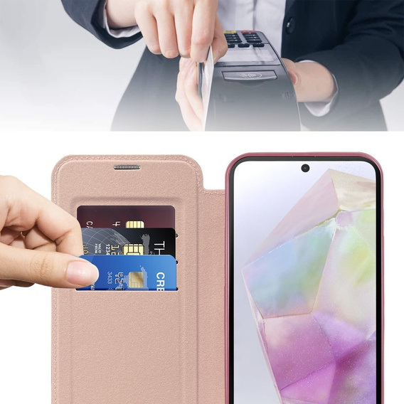 Etui z klapką do Samsung Galaxy A17 5G, RFID Wallet, do MagSafe, przezroczyste / różowe