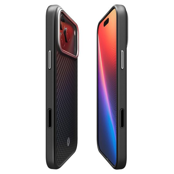 Etui Spigen Enzo Aramid Mag MagSafe do iPhone 17 Pro Max, carbon czarne / srebrne