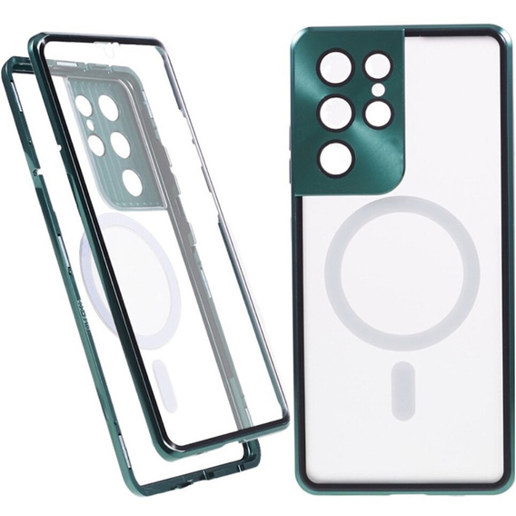 Etui Magnetic Dual Glass MagSafe do Samsung Galaxy S21 Ultra, zielone