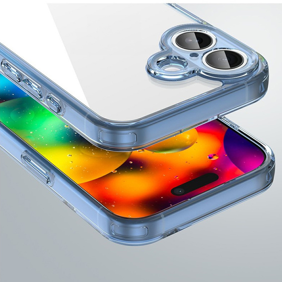 Etui do iPhone 17, z osłoną aparatu, przezroczyste z niebieskimi bokami