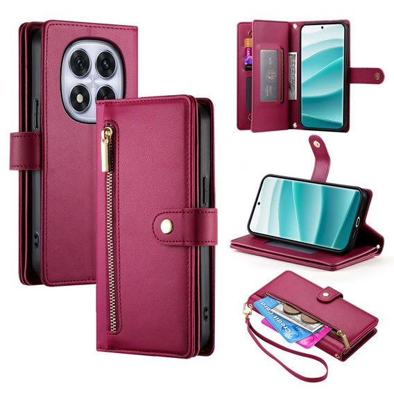 Etui z klapką do Xiaomi Redmi Note 14 Pro 5G / Poco X7 5G, Wallet Zipper Pocket, czerwone