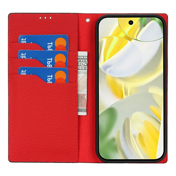 Etui z klapką do Google Pixel 10 Pro XL, skórzane Litchi Grain, czarne