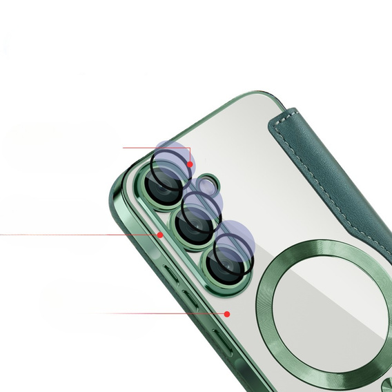 Etui z klapką do Samsung Galaxy A36 5G, RFID Wallet MagSafe z ochroną aparatu, zielone