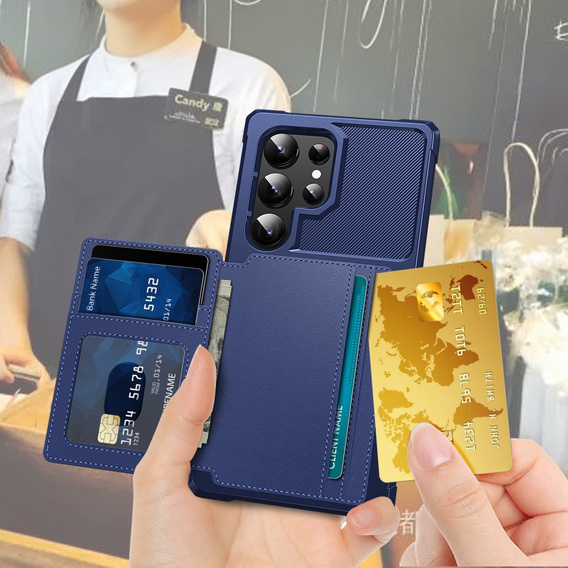 Etui do Samsung Galaxy S25 Ultra z kieszenią na karty – niebieskie
