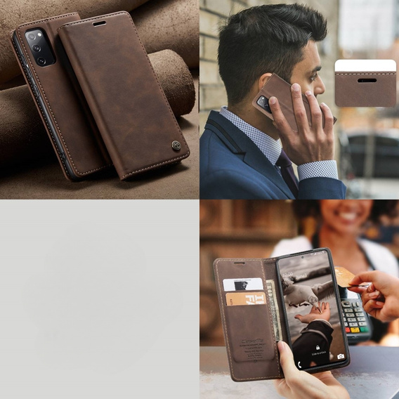 Etui CASEME do Samsung Galaxy S20 FE, Leather Wallet Case, brązowe