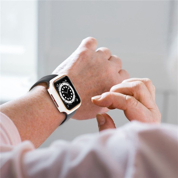 2w1 Etui + Szkło Hartowane do Apple Watch 7/8/9 45mm - Biały / Złoty
