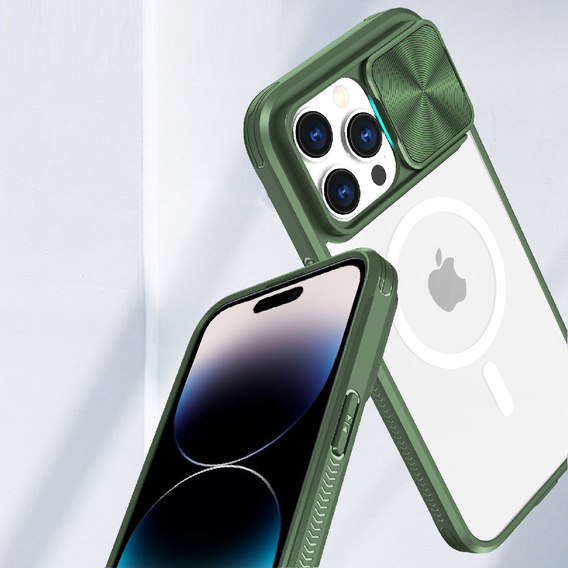 Etui do iPhone 14 Pro Max, Slide Camera Magsafe, zielone