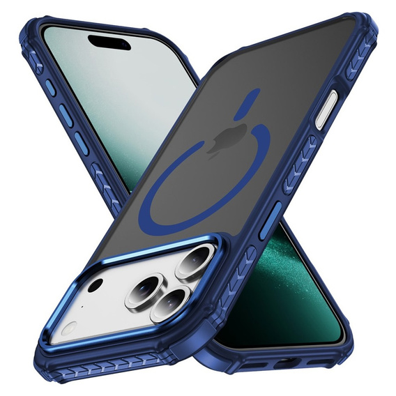 Etui Matt Case do iPhone 17 Pro, pancerne, do MagSafe, przydymione z niebieską bokami