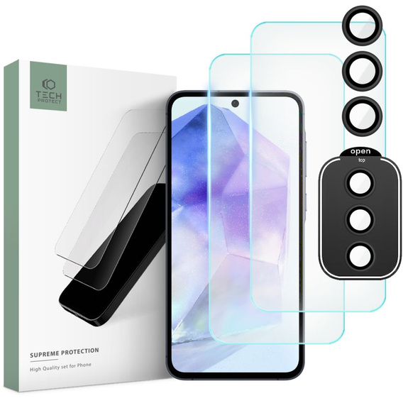 2x Szkło Tech-Protect + szkło na aparat, Supreme set, do Samsung Galaxy A55 5G, Przezroczyste