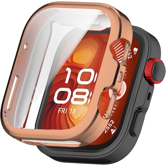 2w1 Etui silikonowe z osłoną ekranu do Huawei Watch Fit 4 – lekka ochrona wyświetlacza i boków - różowo-złote