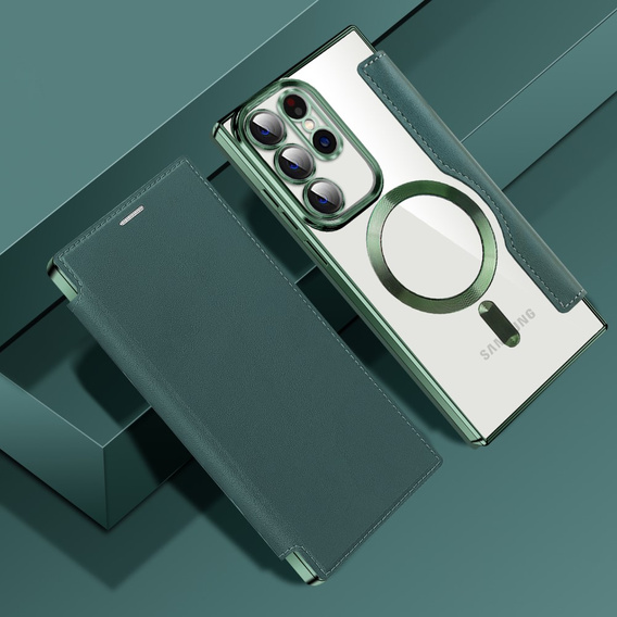 Etui z klapką do Samsung Galaxy S23 Ultra, RFID Wallet MagSafe z ochroną aparatu, zielone