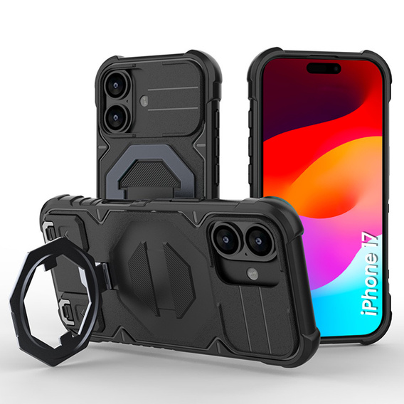 Etui do iPhone 17, do MagSafe, pancerne z podstawką, czarne