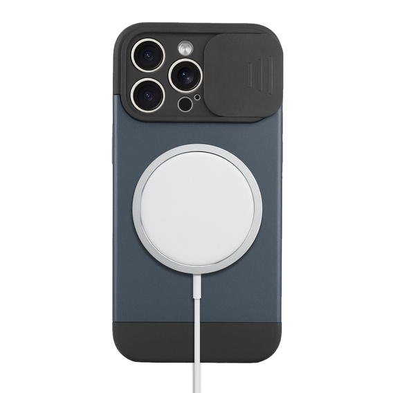 Etui do iPhone 15 Pro Max, ERBORD MagProtect Cam Slider do MagSafe, tytanowe niebieskie + Szkło hartowane