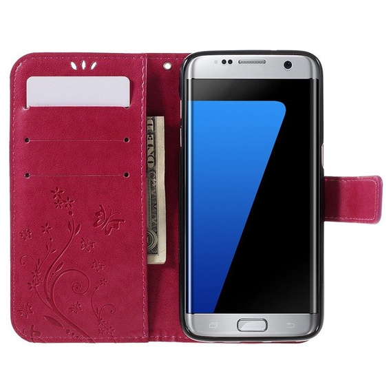 Etui z klapką do Samsung Galaxy S7 Edge, Butterfly, różowe