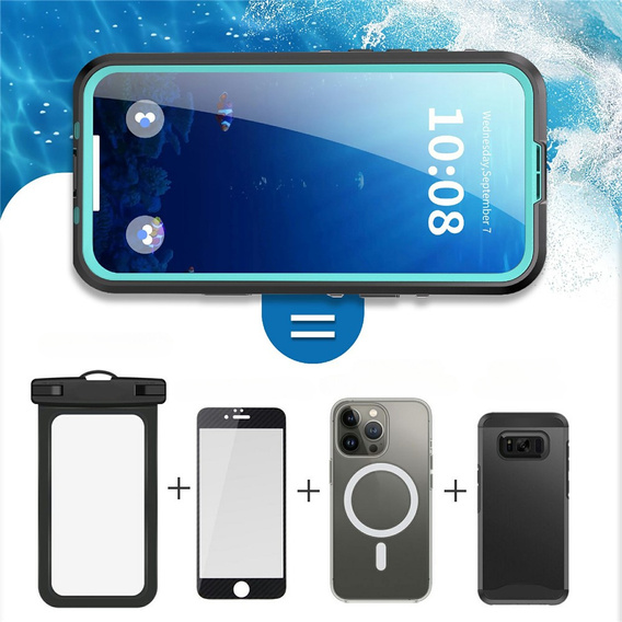 Etui do iPhone 17 Pro Max, Wodoodporne IP68, SHELLBOX MagSafe, niebieskie