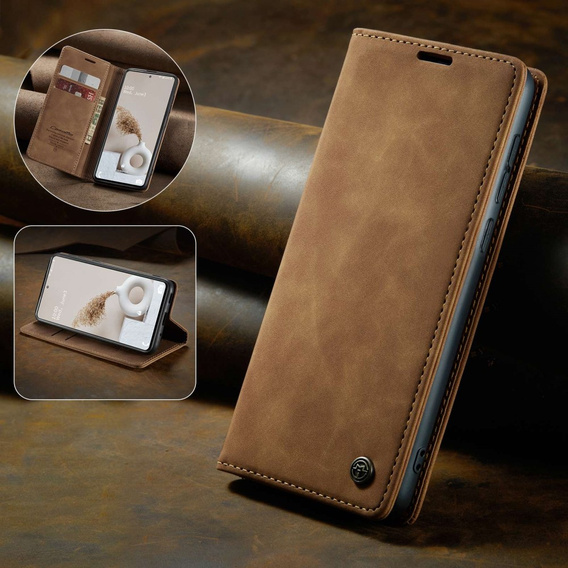 Etui CASEME do Samsung Galaxy S20 FE, Leather Wallet Case, brązowe