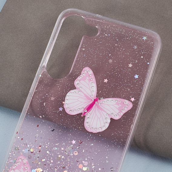 Etui do Samsung Galaxy S24, Glitter Butterfly, różowe