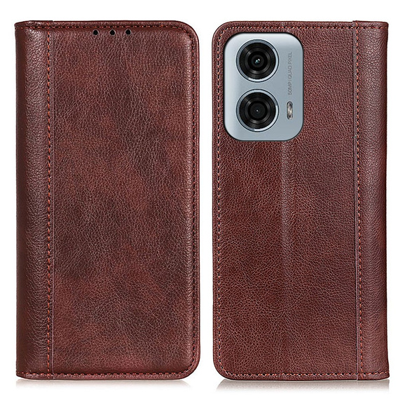 Etui do Motorola Moto G24 / G24 Power / G04, Wallet Litchi Leather, brązowe