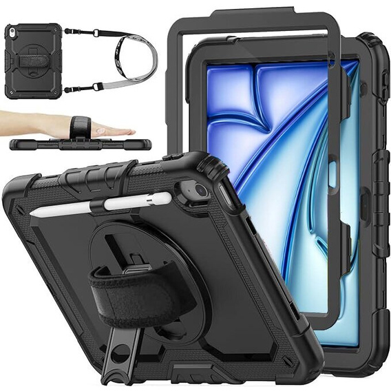 Etui do iPad Air 13" 2025/2024 (7/6 gen.), Pancerne obrotowe 360, Czarne