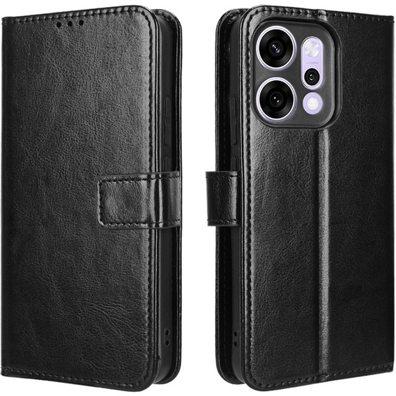 Etui z klapką do Oppo Reno 14, z fakturą Crazy Horse, czarne