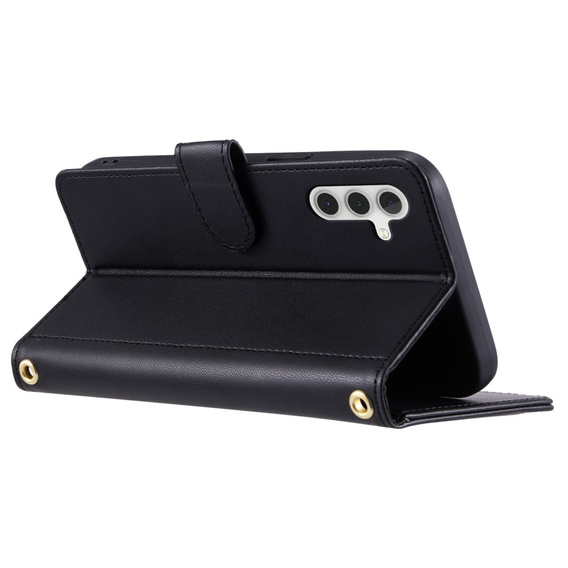 Etui z klapką do Samsung Galaxy S24 FE, Rhombus Crossbody Leather, czarne