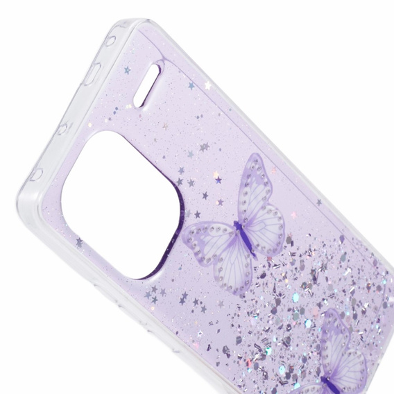 Etui do Xiaomi Redmi Note 13 Pro+, Glitter Butterfly, fioletowe