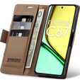 Etui do Realme C67 4G, ERBORD Glossy Litchi, portfel z klapką, brązowe
