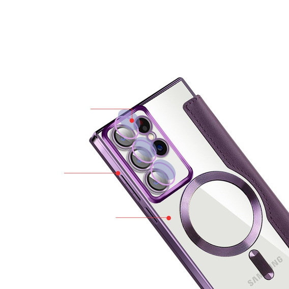 Etui z klapką do Samsung Galaxy S22 Ultra 5G, RFID Wallet MagSafe z ochroną aparatu, fioletowe