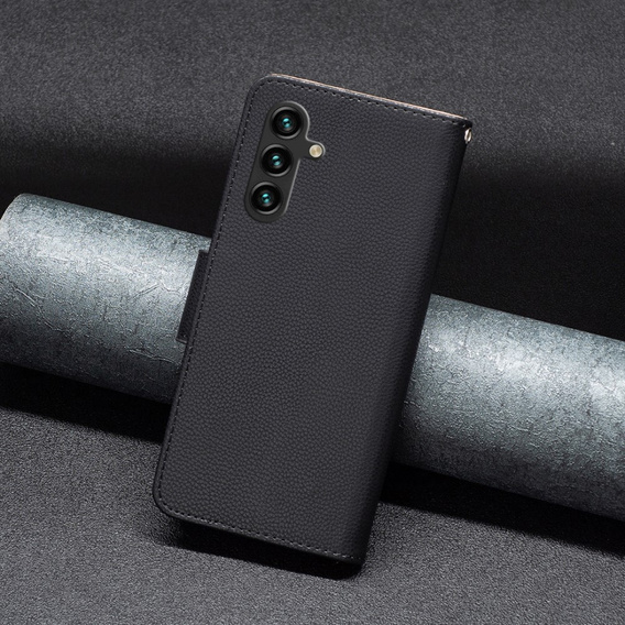 Etui z klapką do Samsung Galaxy A15, Wallet Litchi Leather, czarne + szkło 9H