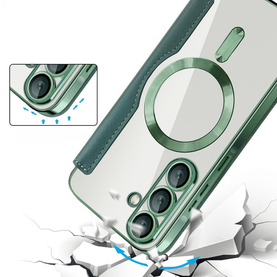 Etui z klapką do Samsung Galaxy A36 5G, RFID Wallet MagSafe z ochroną aparatu, zielone
