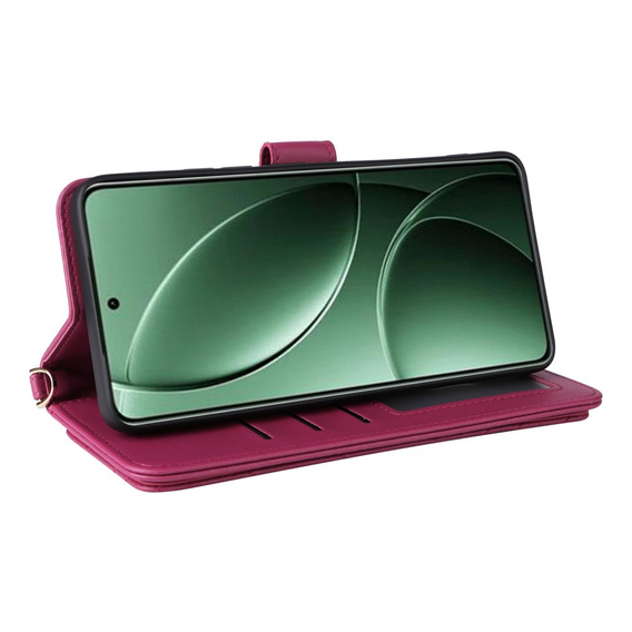 Etui z klapką do Xiaomi Poco F7 Pro / F7 Ultra, Crossbody Leather Wallet, bordowe
