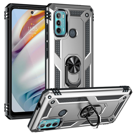 Etui pancerne do Motorola Moto G60, Nox Case Ring, srebrne