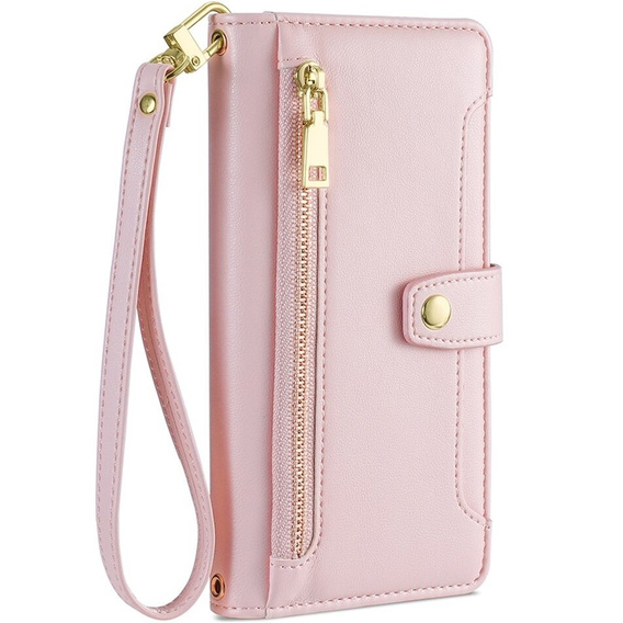 Etui z klapką do iPhone 14 Pro Max, Wallet Zipper Pocket, różowe