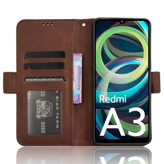 Etui z klapką do Xiaomi Redmi A3, Card Slot, brązowe