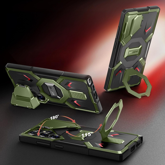 Etui do Samsung Galaxy S25 Ultra, Tongate MECH MagSafe Series, zielone + Szkło Hartowane 9H