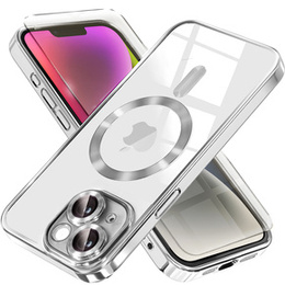 Etui do iPhone 14 Plus, Electro MagSafe, srebrne + Szkło na ekran