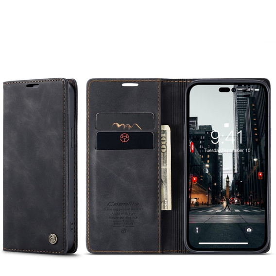 Etui CASEME do iPhone 14 Pro, Leather Wallet Case, czarne