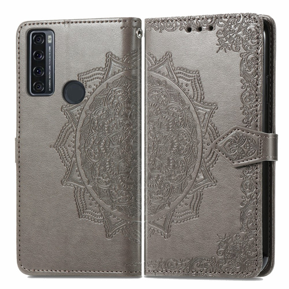 Etui z klapką do TCL 20 SE, Mandala, szare