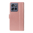 Etui z klapką do Motorola Edge 50 Neo / Motorola ThinkPhone 25, Rhombus Crossbody Leather, różowe rose gold