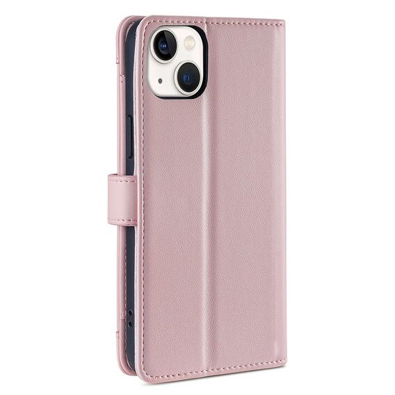 Etui z klapką do iPhone 15, Wallet Zipper Pocket, różowe