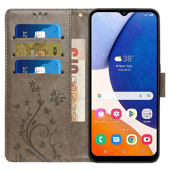 Etui z klapką do Samsung Galaxy S23 FE, Butterfly, szare
