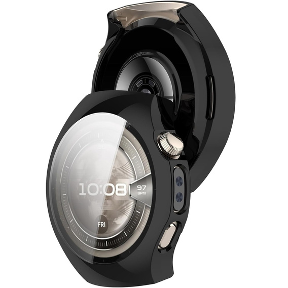 2w1 Etui silikonowe z osłoną ekranu do Huawei Watch 5 42mm – lekka ochrona wyświetlacza i boków - czarne